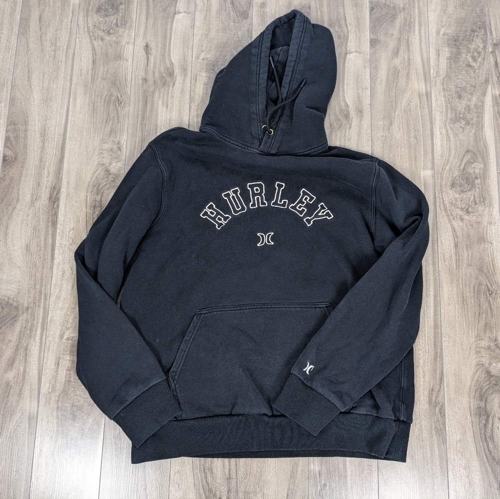Hurley Spell Out Signature Hoodie Black White Size Large